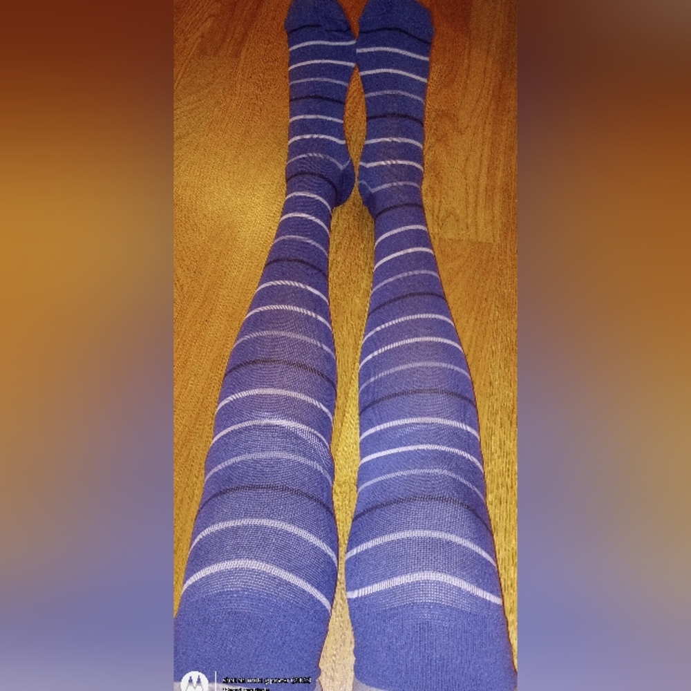 Blue Stripe Above Knee Socks Preowned